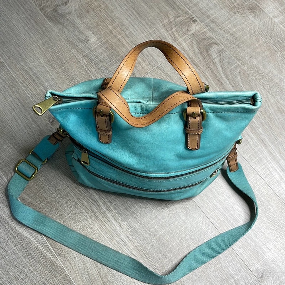 Vintage Fossil Teal Large Leather Explorer Foldov… - image 4